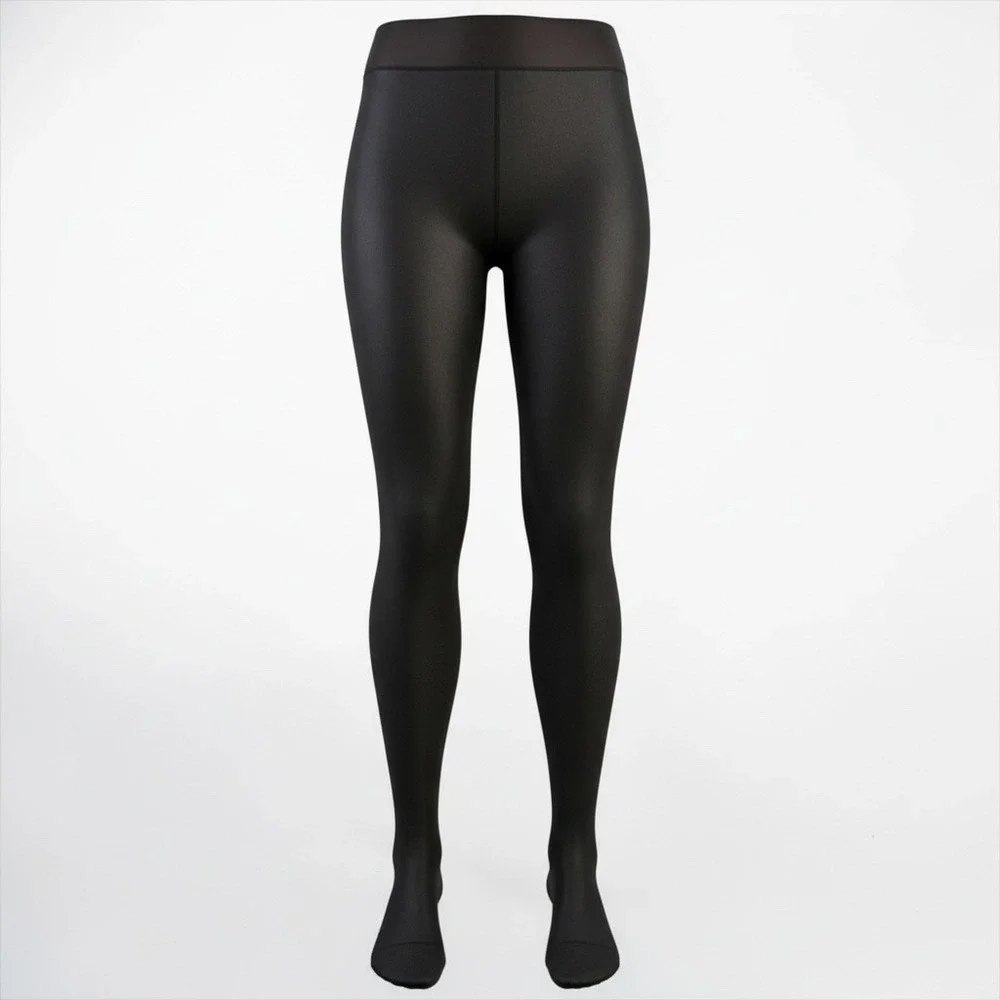Black Fleece Lined Tights High Waisted Thermal Footed Leggings S/M DDK-324